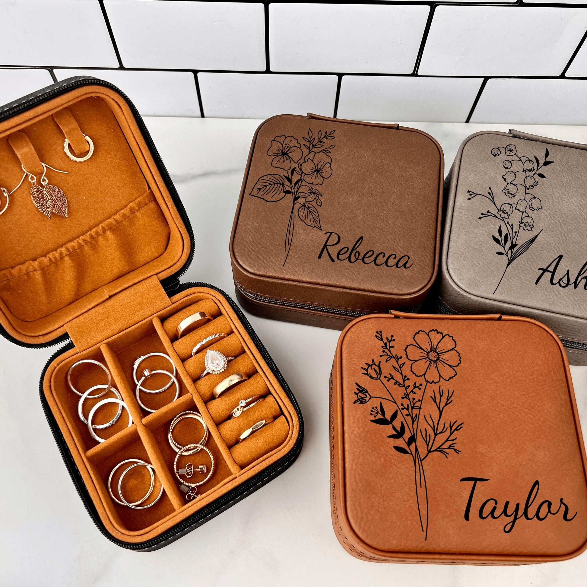 Birth Flower Jewelry Travel Case – Custom Gifts By Taylor