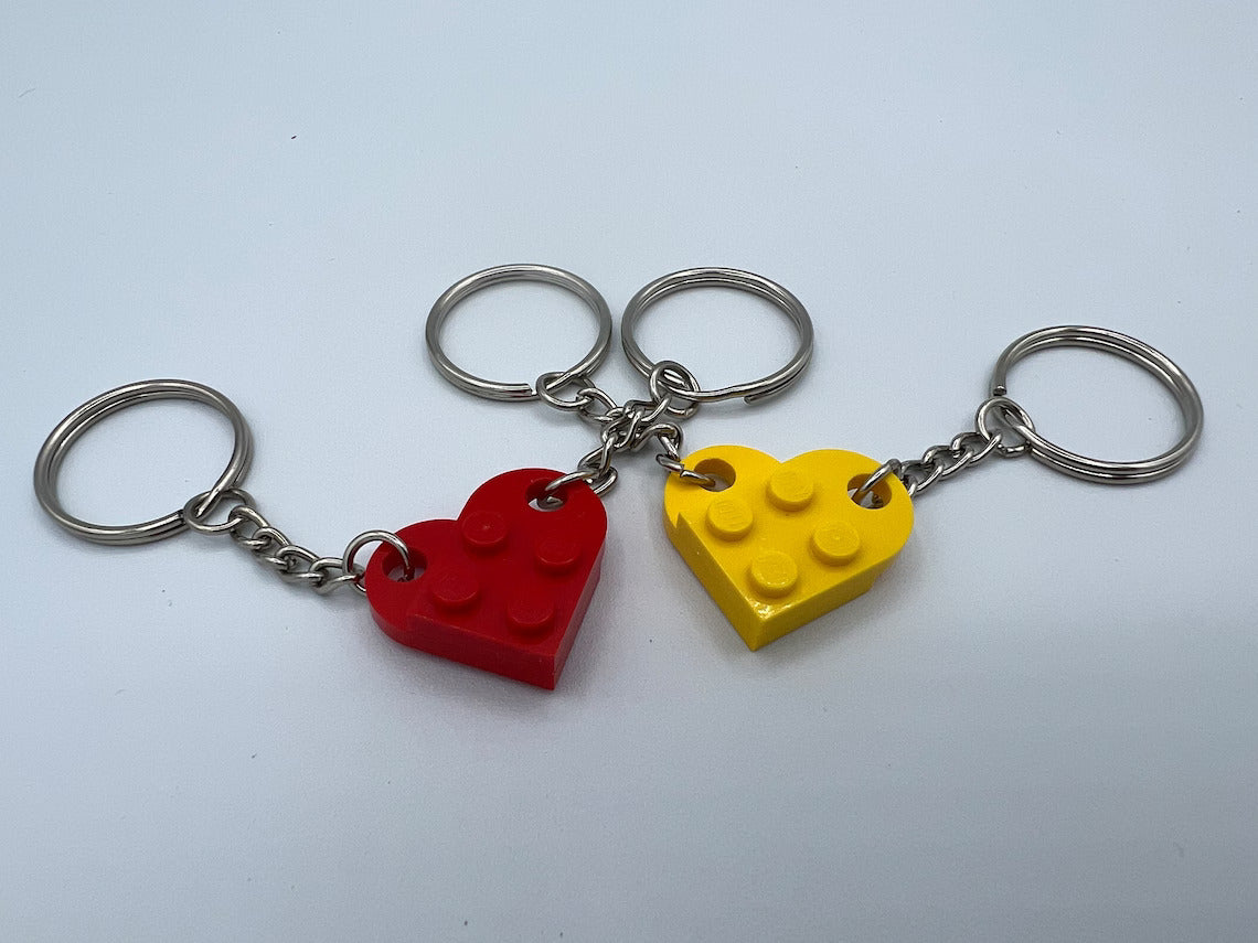 BrickCrafts Basic LEGO Brick Heart Keychain Set (Set of 2) - 17 colors  mix/match